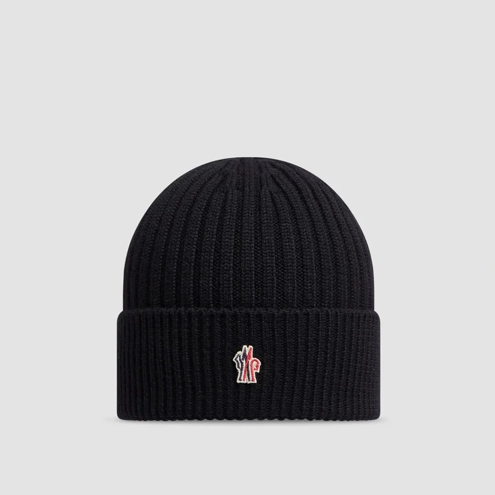 Moncler Grenoble Black Logo Wool Knit Beanie $295